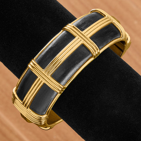 Capucine De Wulf Gaia Gold Cage and Wood Hinged Bangle Bracelet