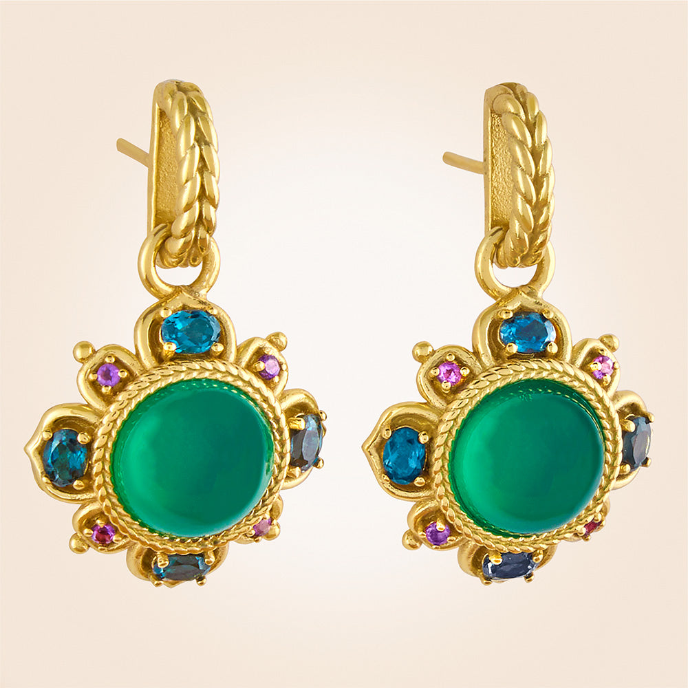 Capucine De Wulf Contessa Belle Nuit Gold and Gemstones Drop Stud Earrings
