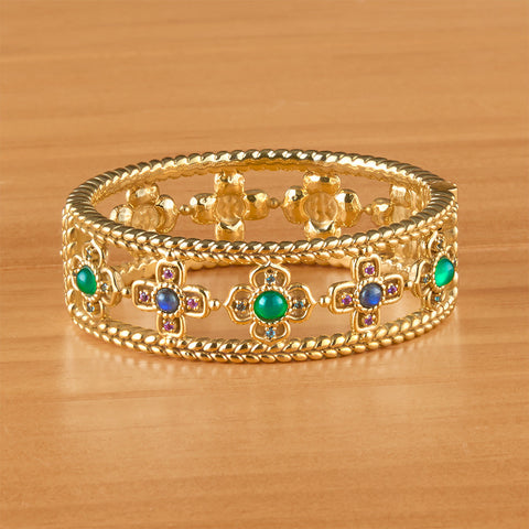 Capucine De Wulf Contessa Belle Nuit Gold and Gemstones Hinged Bangle Bracelet