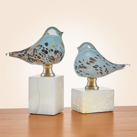 Glass Bird Figurine on Marble Pedestal