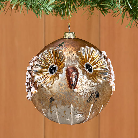 Northwoods Holiday Mercury Glass Owl Ball Ornament