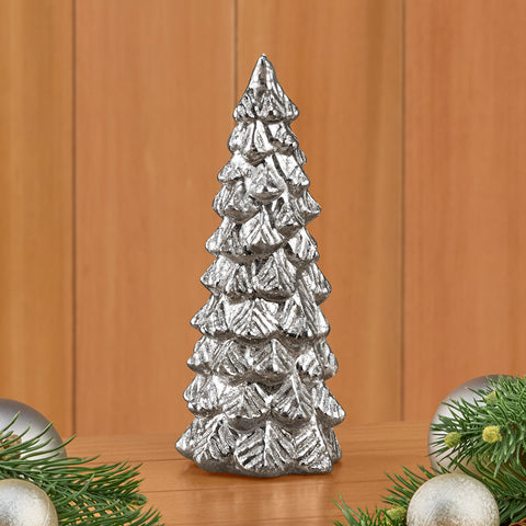 Glittered Mercury Glass Evergreen Tree Light