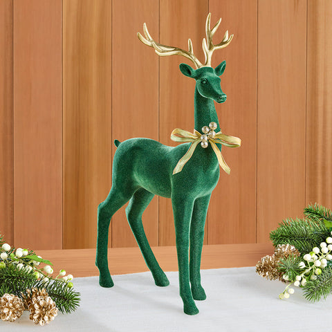 Gilded Velvet Christmas Reindeer Figurines