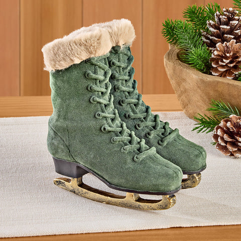 Vintage Fur-Trimmed Velvet Ice Skates Winter Décor