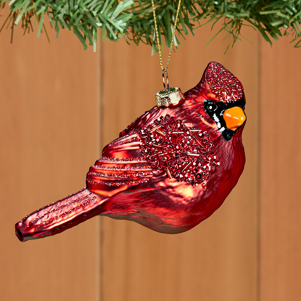 Glittered Glass Cardinal Ornament