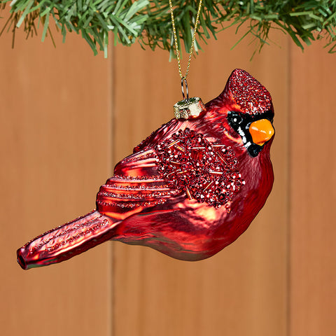 Glittered Glass Cardinal Ornament