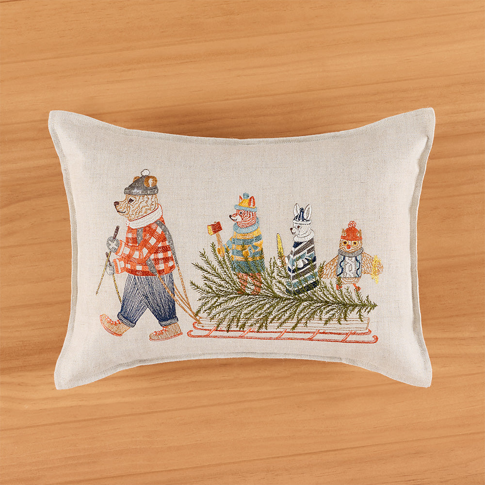 Coral & Tusk 12" x 16" Embroidered Linen Pillow, Christmas Tree Sled