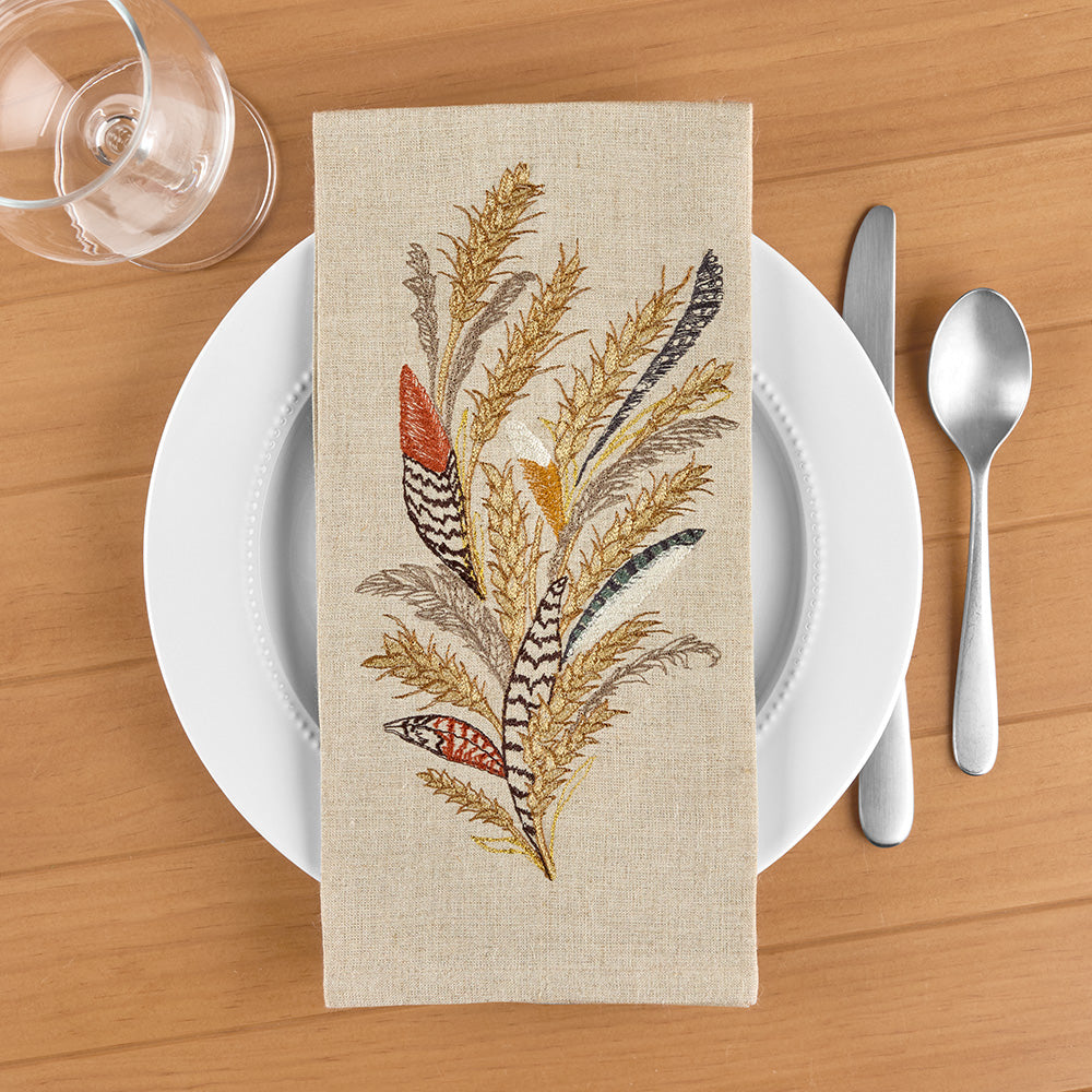 Coral & Tusk Embroidered Linen Tea Towel, Wheat Harvest