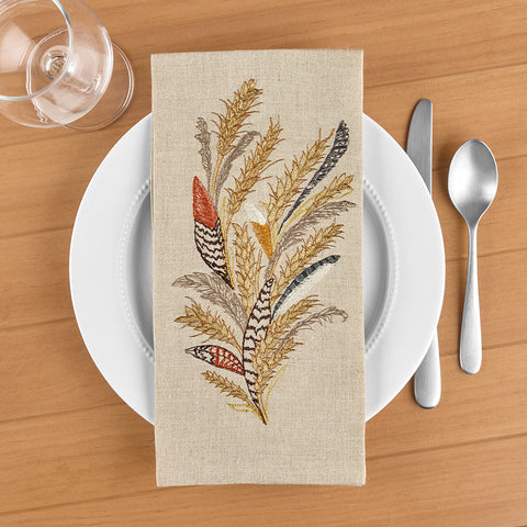 Coral & Tusk Embroidered Linen Tea Towel, Wheat Harvest