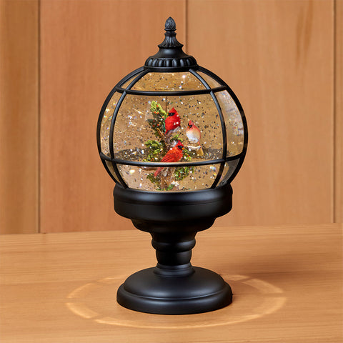 LED Glitter Swirl Snow Globe Finial – Cardinals on Branch