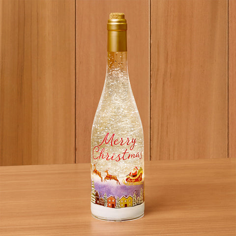 LED Snow Globe Wine Bottle – Santa Over Town