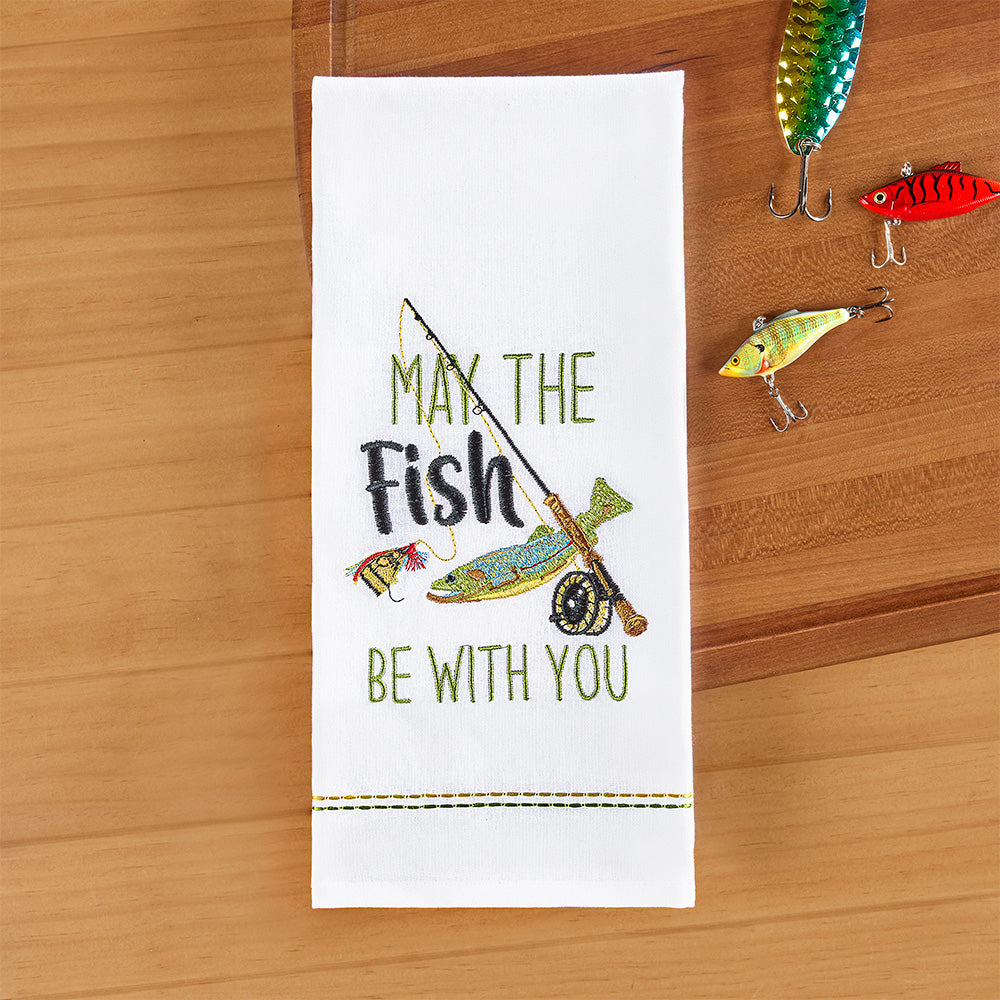 Park Designs Embroidered Dishtowel, "May The Fish Be With You" Fly Fishing