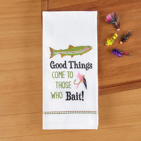 Park Designs Embroidered Dishtowel, "Good Things Come to Those Who Bait!" Fly Fishing