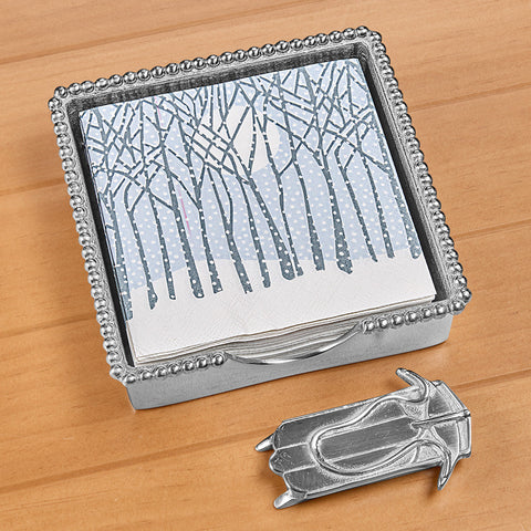 Mariposa Aluminum Napkin Holder Set, Winter Holiday Double Runner Sled