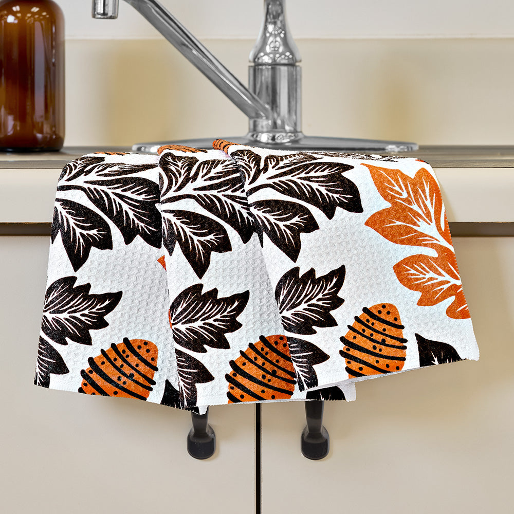 Geometry Dishcloth Set, Fall Leaves Woodland Waltz