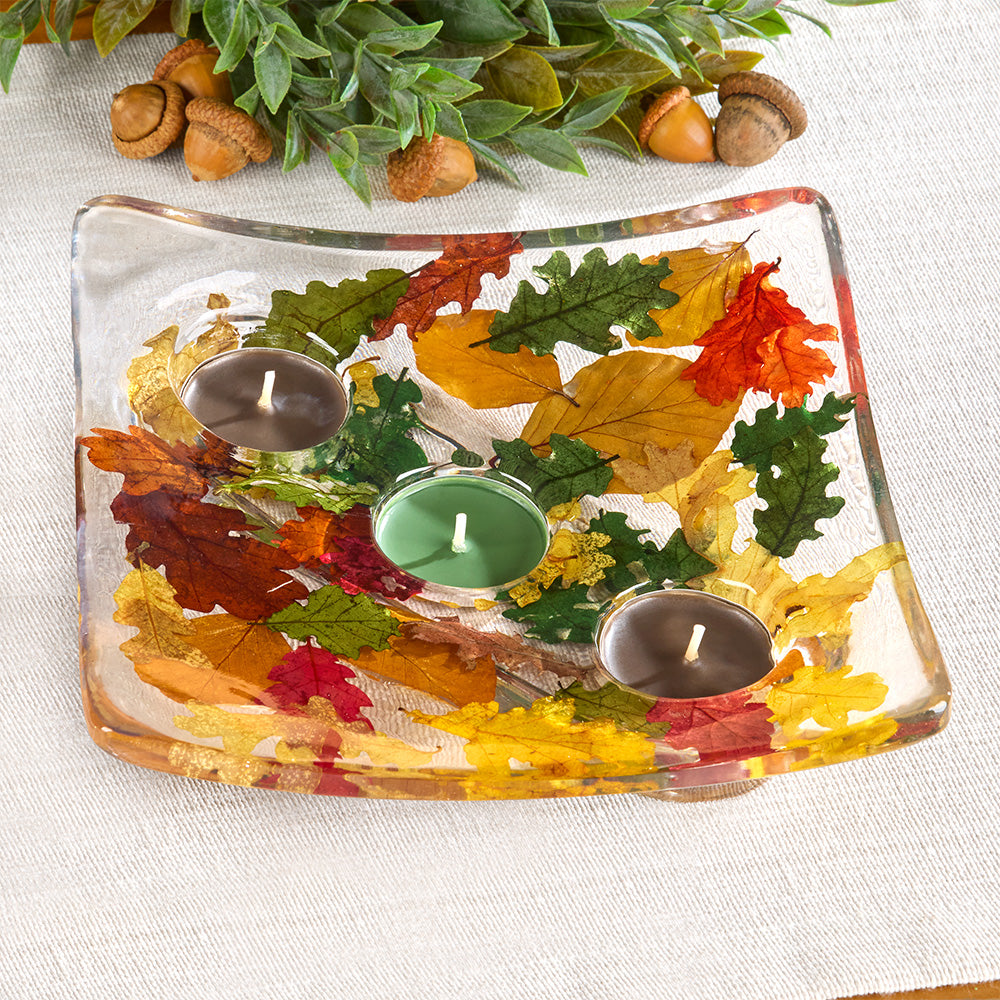 Riccardo Marzi Resin Tealight Candle Holder, Fall Leaves