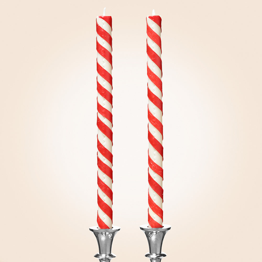 MacKenzie-Childs Candy Cane Beeswax Taper Candles, Box of 2