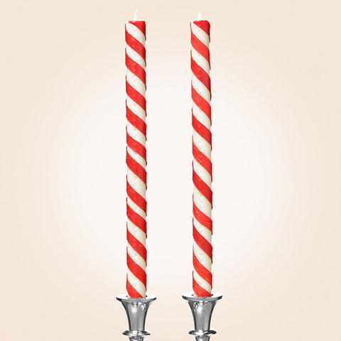 MacKenzie-Childs Candy Cane Beeswax Taper Candles, Box of 2
