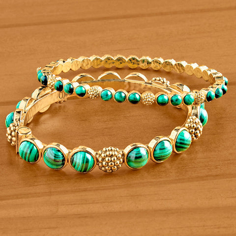 Capucine De Wulf Berry Gem Gold and Malachite Hinged Bangle Bracelet