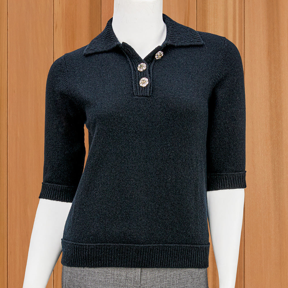 Kinross Lightweight Crystal Button Polo Sweater