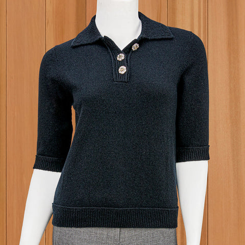 Kinross Lightweight Crystal Button Polo Sweater