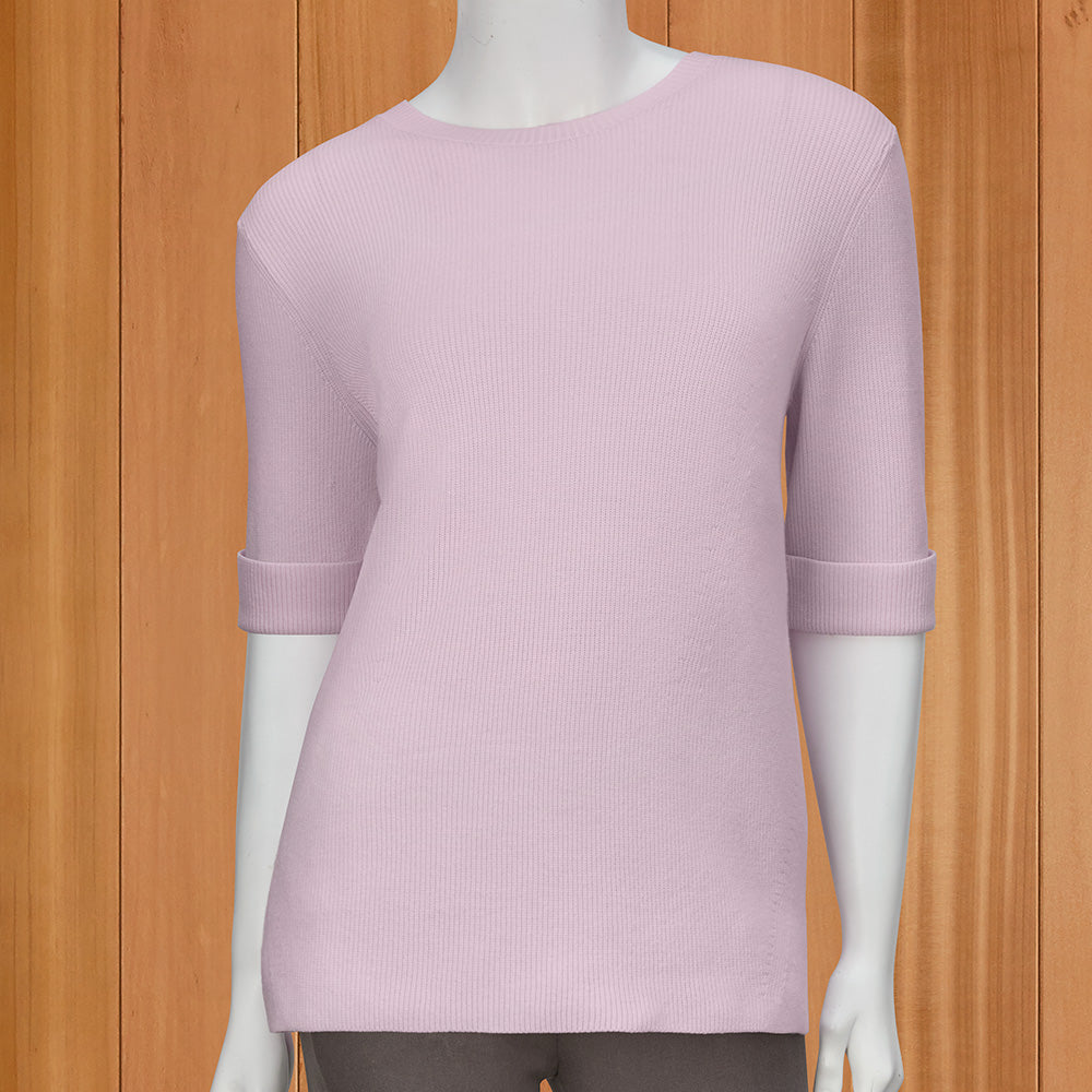 Renuar Soft Lightweight Rib-Knit Elbow-Sleeve Sweater