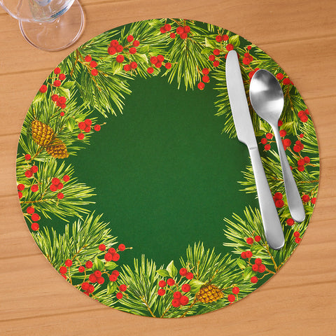 Caspari Paper Placemats, Winter Evergreen and Berries