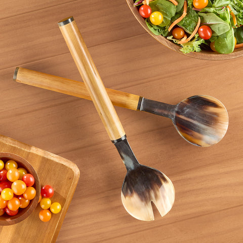 Zodax Selvo Bamboo and Horn Salad Servers