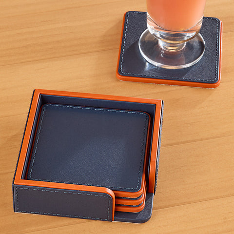 Zodax Nappa Leather Coaster Set with Holder