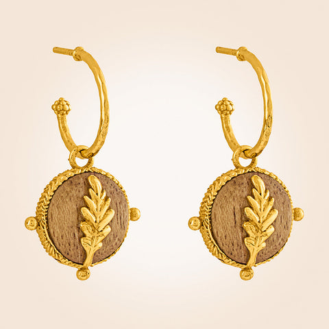 Capucine De Wulf Forest Walk Gold and Teak Oak Leaf Charm Earrings
