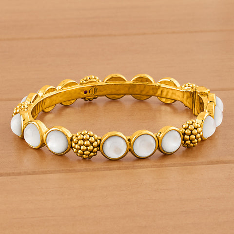 Capucine De Wulf Berry Gold and Pearl Hinged Bangle Bracelet
