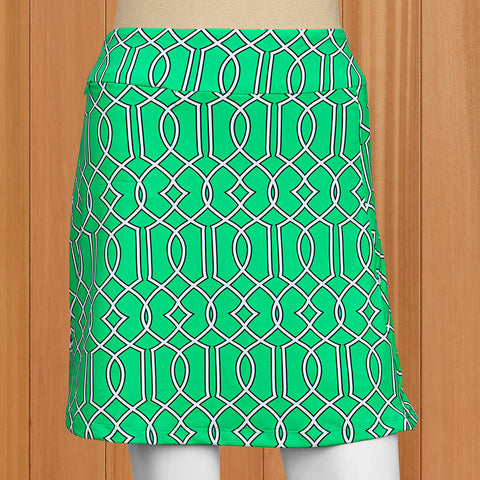Lulu-B Pull-On Sun Protection Sport Skort, Green Trellis
