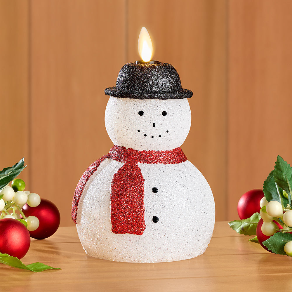 Luminara Unscented Flameless Glitter Snowman Candle