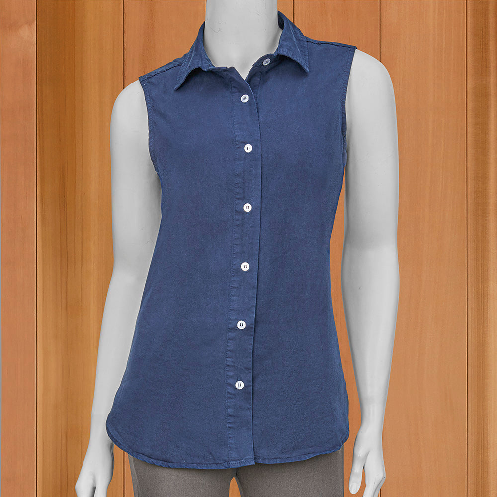 Lulu-B Luxe Denim Button-Down Sleeveless Shirt