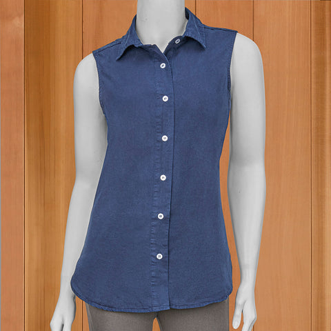 Lulu-B Luxe Denim Button-Down Sleeveless Shirt