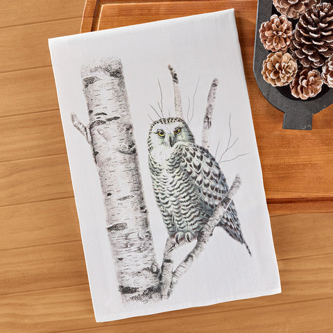 Flour Sack Kitchen Towel, Birch Owl