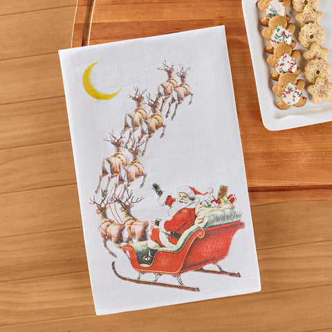 Flour Sack Kitchen Towel, Santa Sleigh