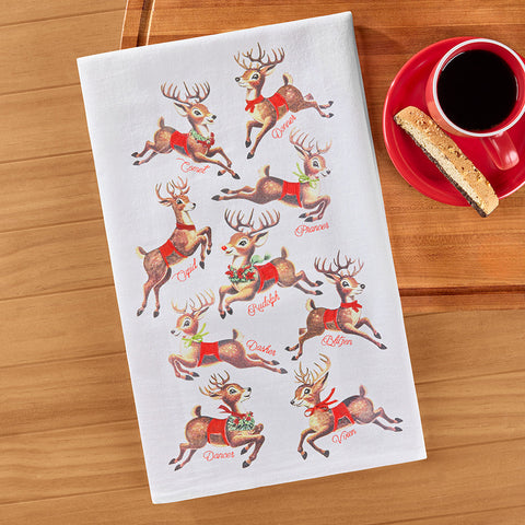 Flour Sack Kitchen Towel, Retro Reindeer