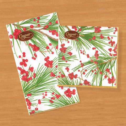 Caspari Paper Napkins, Berries & Pine
