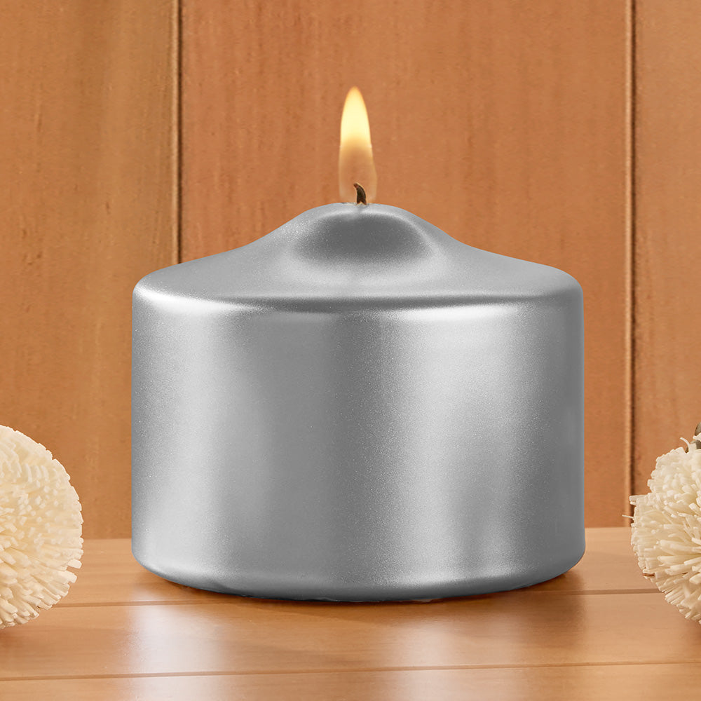 Ceralacca Lacquer Pillar Candles, Metallic Silver