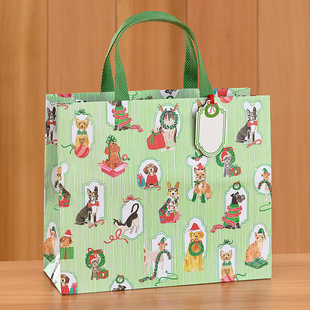 Caspari Paper Gift Bag, Presenting Pets for Christmas