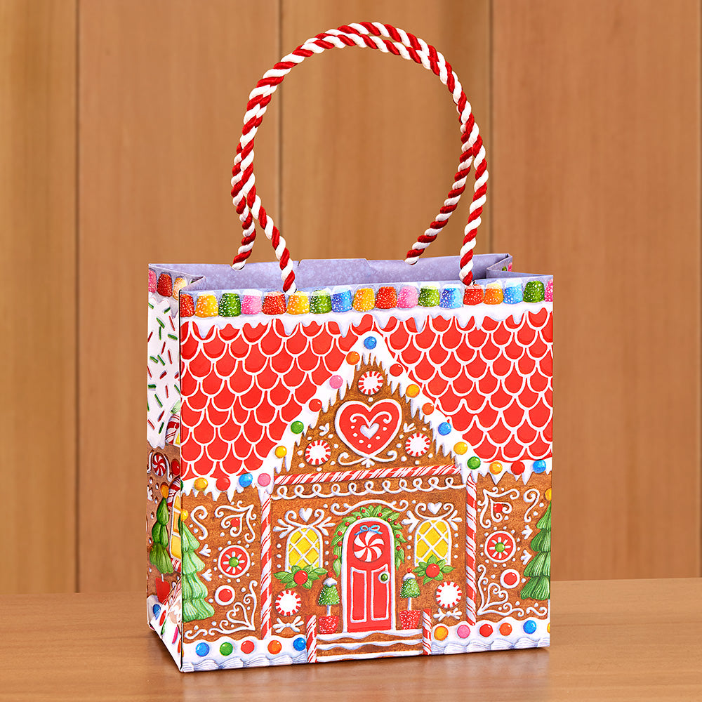 Caspari Paper Gift Bag, Christmas Gingerbread House