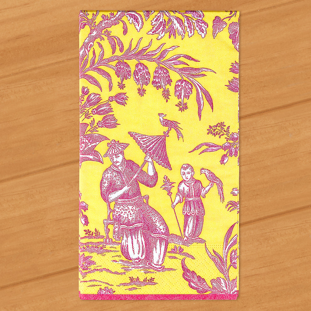 Caspari Paper Napkins, Chartreuse Silk Road Toile