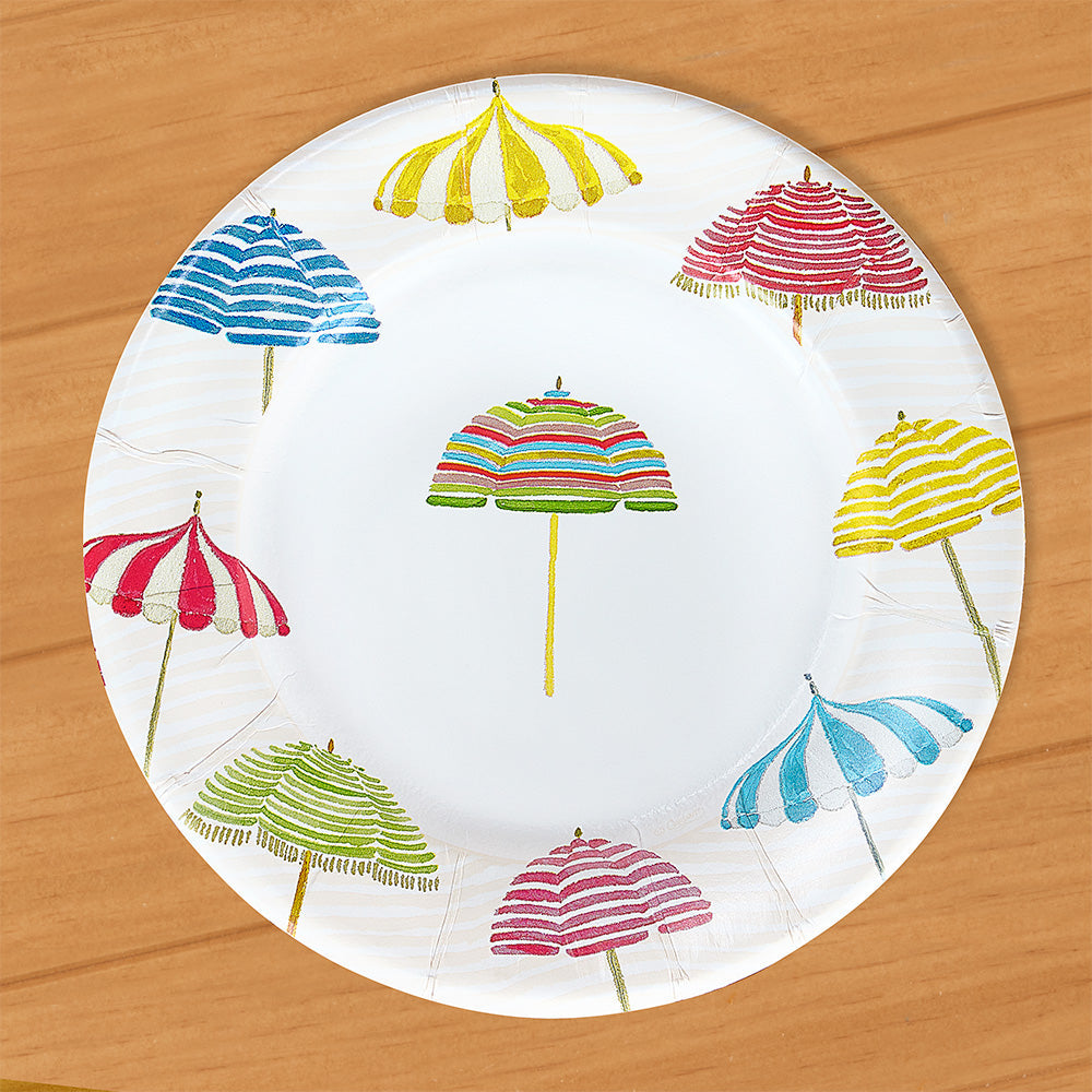 Caspari Paper Dessert / Salad Plates, Summer Beach Umbrellas