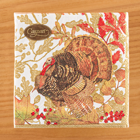 Caspari Thanksgiving Paper Napkins, Woodland Turkey