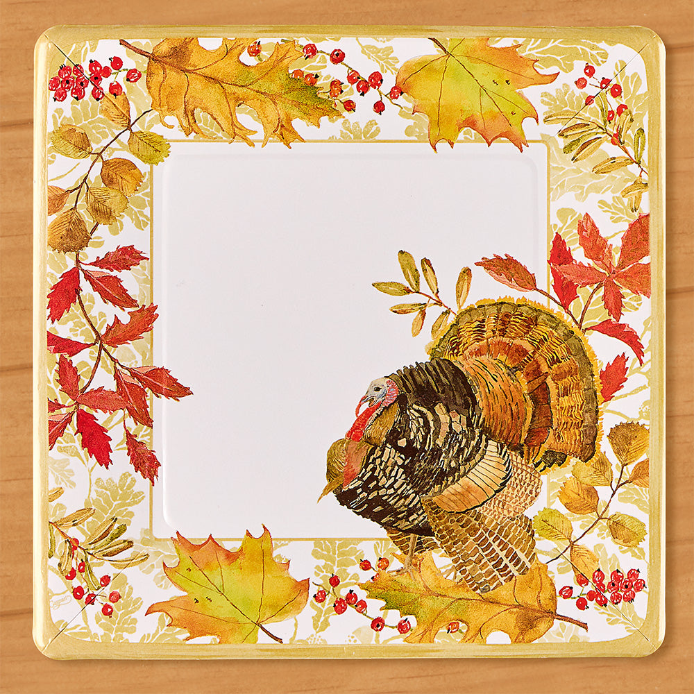 Caspari Paper Plates, Woodland Turkey