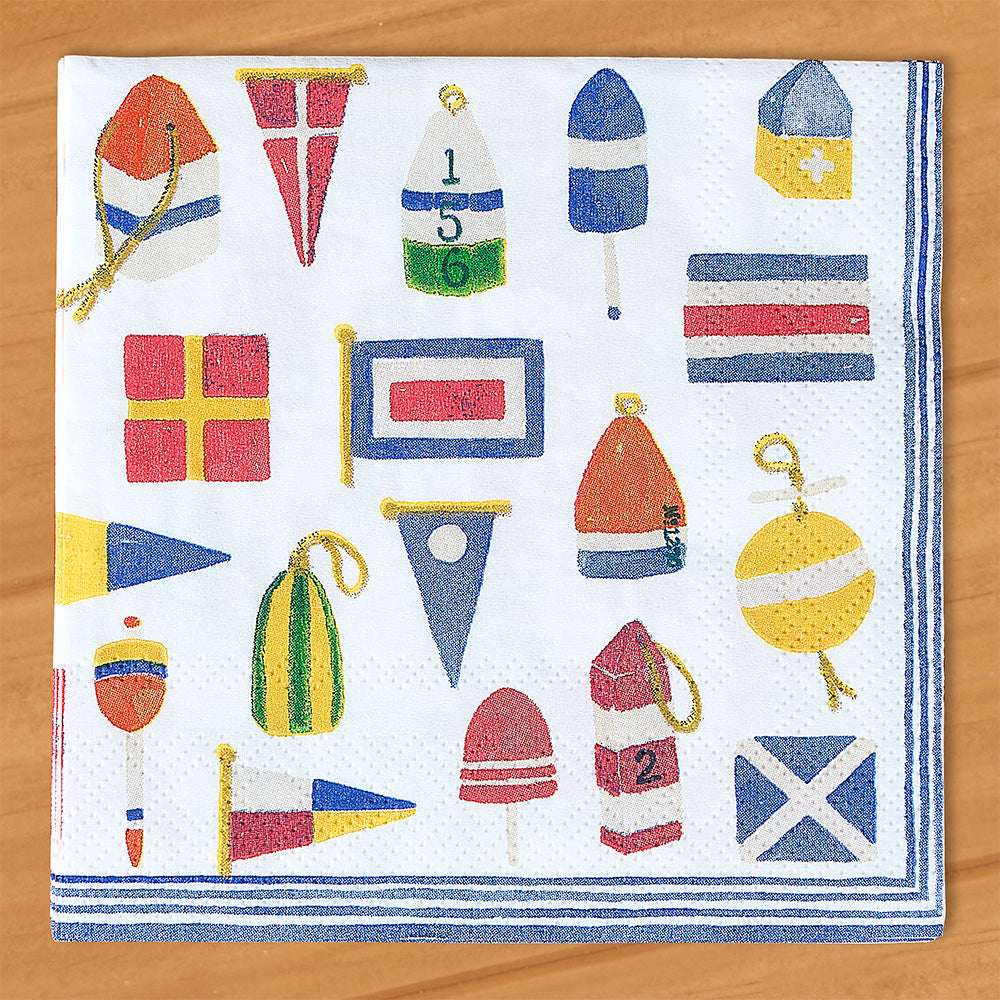 Caspari Paper Napkins, Nautical Nantucket Flags and Buoys