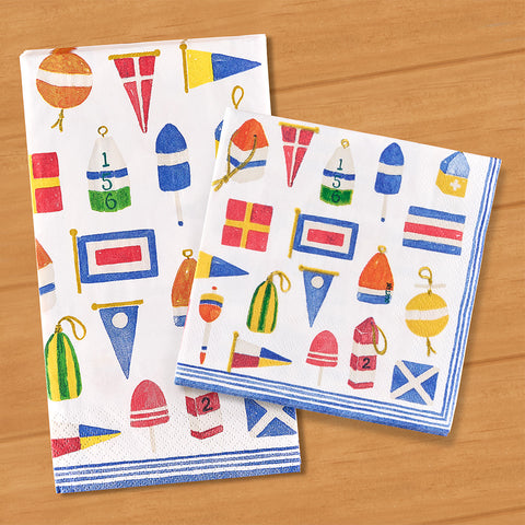 Caspari Paper Napkins, Nautical Nantucket Flags and Buoys