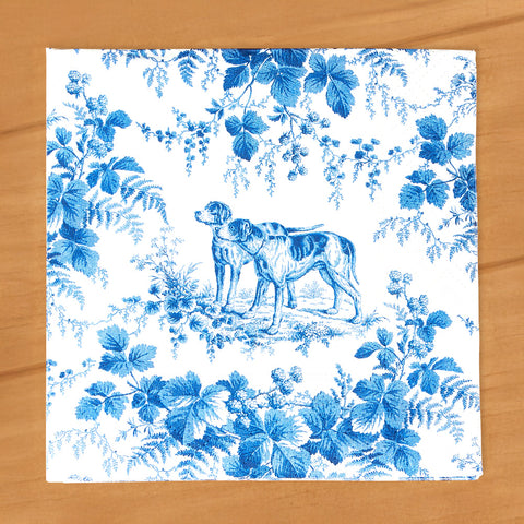 Caspari Paper Napkins, Blue Toile Hunting Dogs
