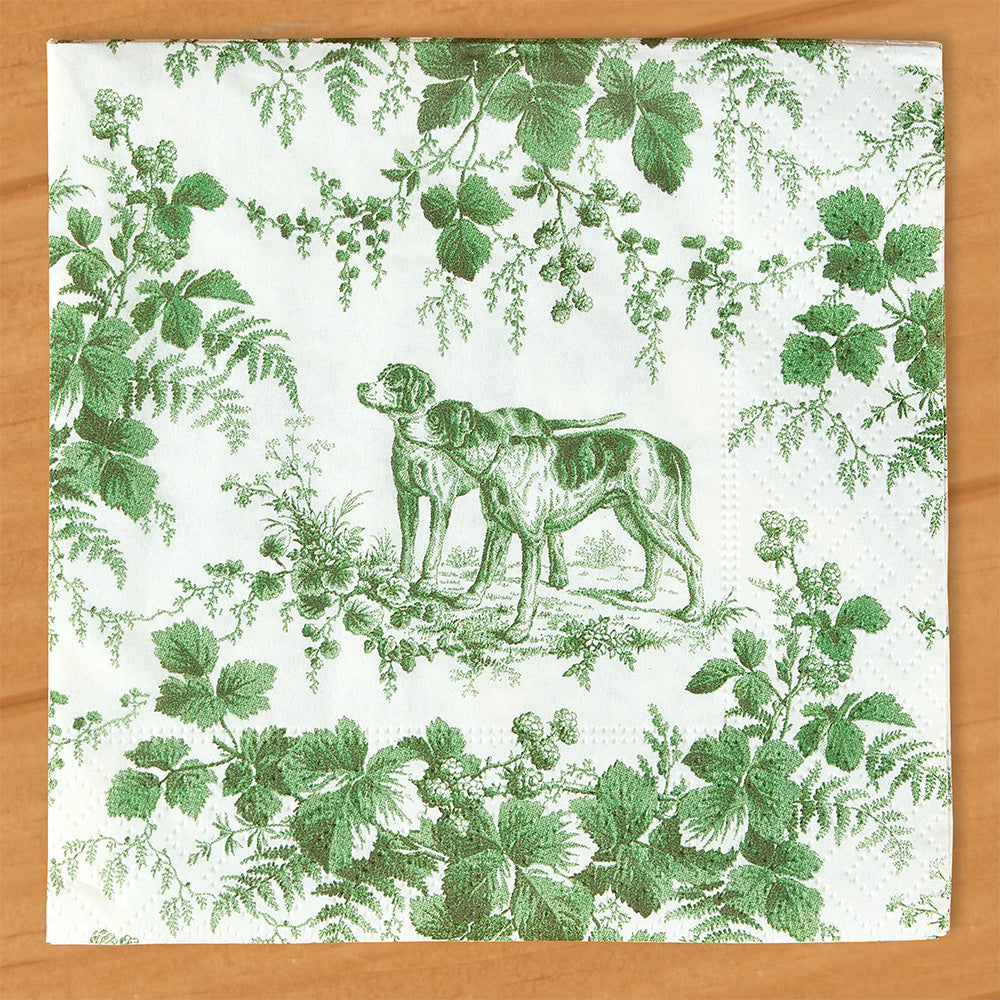Caspari Paper Napkins, Green Toile Hunting Dogs